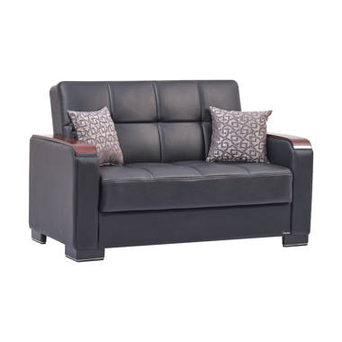 Black leather online loveseat sleeper